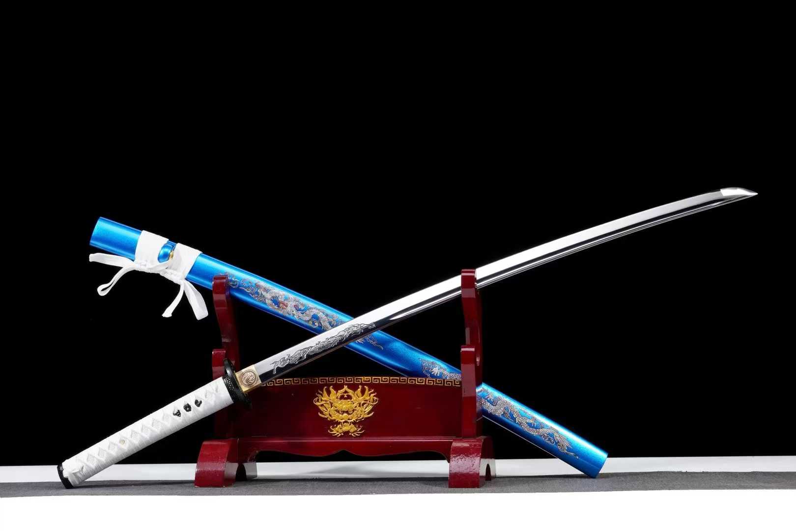 Kiếm Samurai Khắc Rồng Gương Bóng Bạch Long